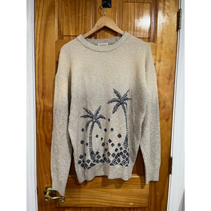 Scotch & Soda Cotton Blend Textured Palm Tree Embroidered Regular Fit Crewneck